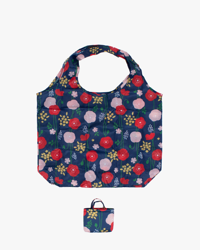 Kurochiku, Shopping Bag, Navy Flowers