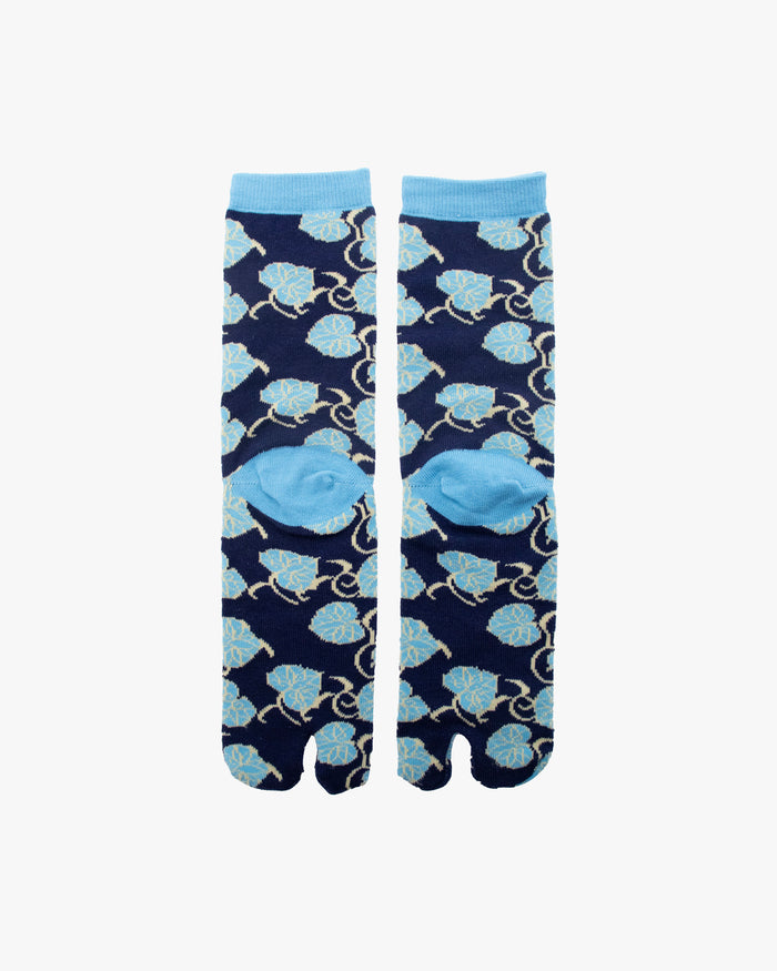 Kurochiku, Tabi Socks, Blue with Blue and White Leaves