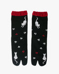 Kurochiku, Tabi Socks, Crew, Black with White Cat and Paw Prints- S/M
