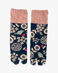 Kurochiku, Tabi Socks, Crew, Blue with Bird and Flowers- S/M
