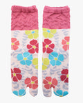 Kurochiku, Tabi Socks, Crew, Cream with Pink and Blue Flowers (S/M)