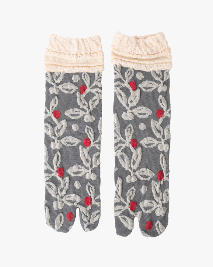 Kurochiku, Tabi Socks, Crew, Gray, Lace and Frill Detail- S/M