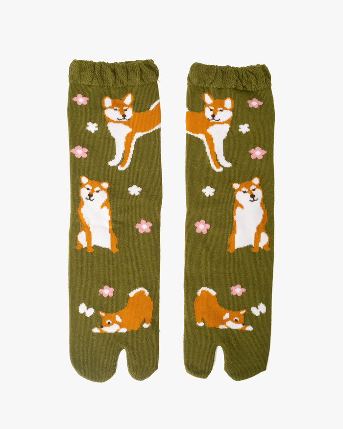 Kurochiku, Tabi Socks, Crew, Green with Shiba - S/M