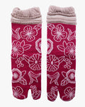 Kurochiku, Tabi Socks, Crew, Magenta with Light Pink Flowers (S/M)