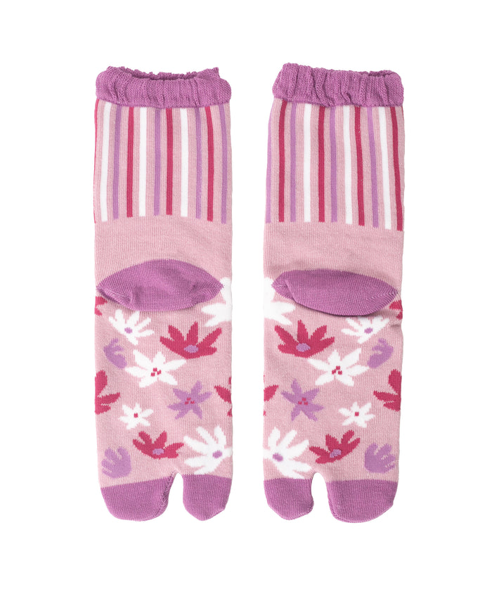 Kurochiku, Tabi Socks, Crew, Pink and Fuchsia, Stripes and Florals- S/M
