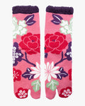 Kurochiku, Tabi Socks, Crew, Pink with Purple and White Flowers (S/M)