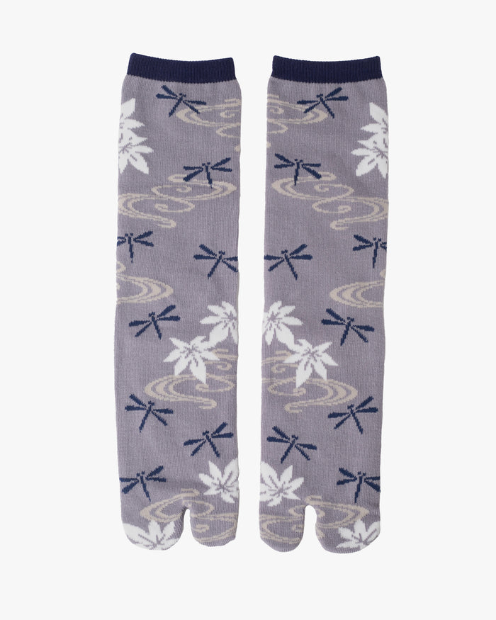 Kurochiku, Tabi Socks, Crew, Purple, Navy and White Dragonfly - M/L