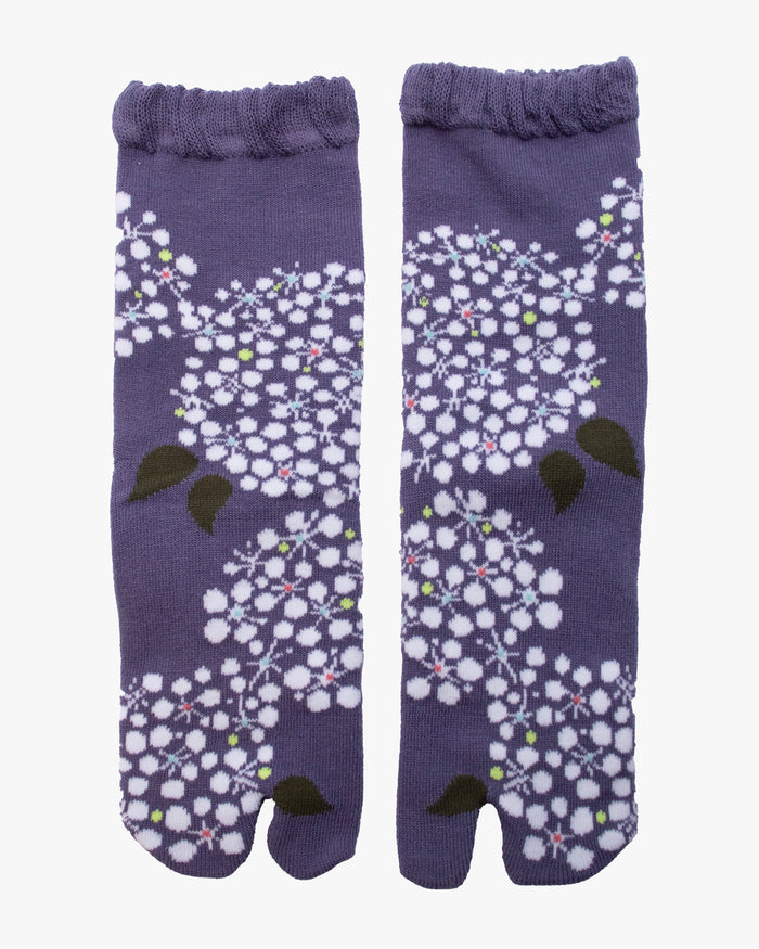 Kurochiku, Tabi Socks, Crew, Purple with White Flowers(S/M)