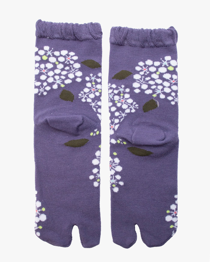 Kurochiku, Tabi Socks, Crew, Purple with White Flowers(S/M)