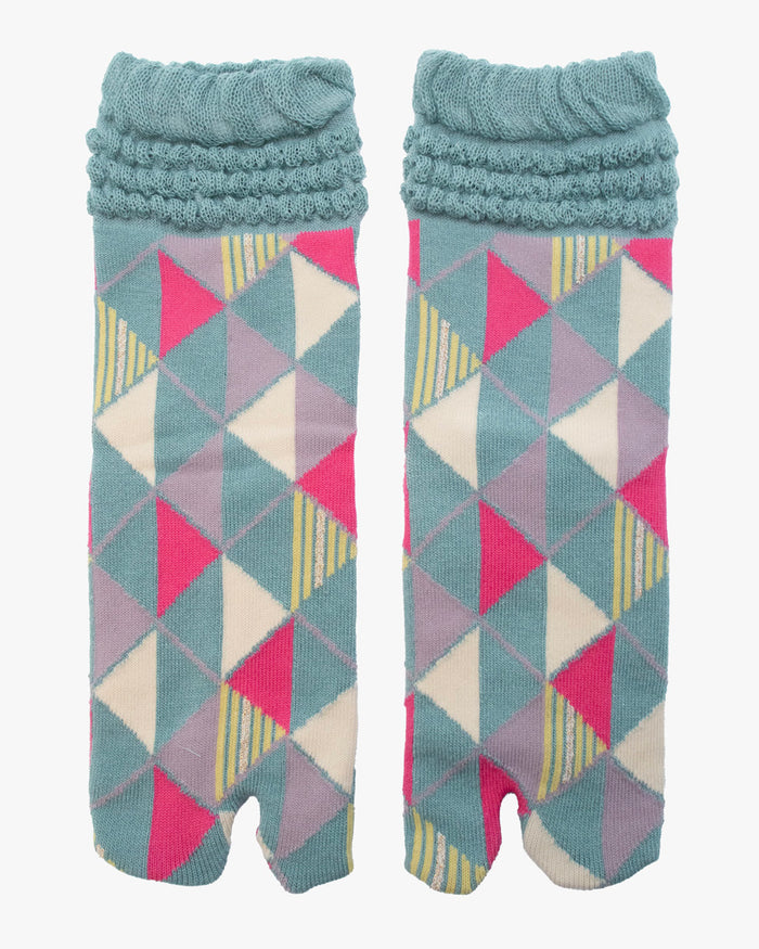 Kurochiku, Tabi Socks, Crew, Red and Blue and Pink Trangles