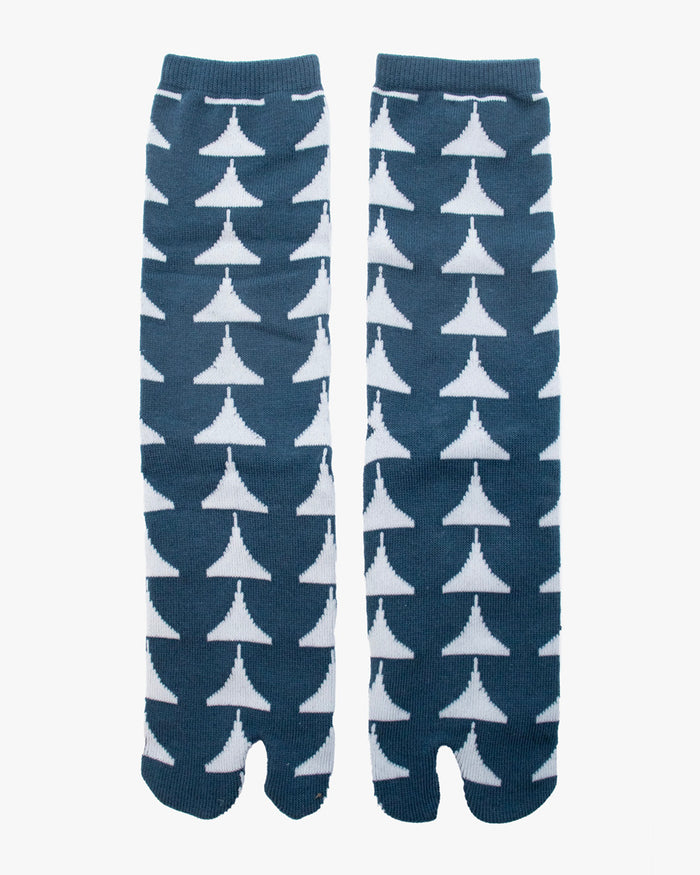 Kurochiku, Tabi Socks, Crew, White with Blue Half Moons