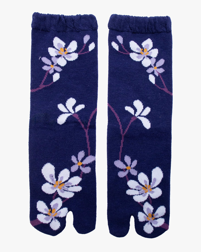 Kurochiku, Tabi Socks, Crew,Purple with Lavender and Yellow Flowers (S/M)