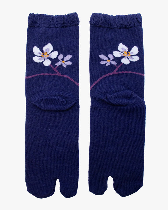 Kurochiku, Tabi Socks, Crew,Purple with Lavender and Yellow Flowers (S/M)