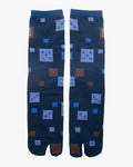 Kurochiku, Tabi Socks, Navy with Blue and Brown Squares