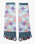 Kurochiku, Toe Socks, Crew, Blue with Pink and Purple Flowers (S/M)
