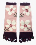 Kurochiku, Toe Socks, Crew, Pink with White Flowers and Bunnies