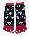 Kurochiku, Toe Socks, Crew, Red and Black with Cats (S/M)