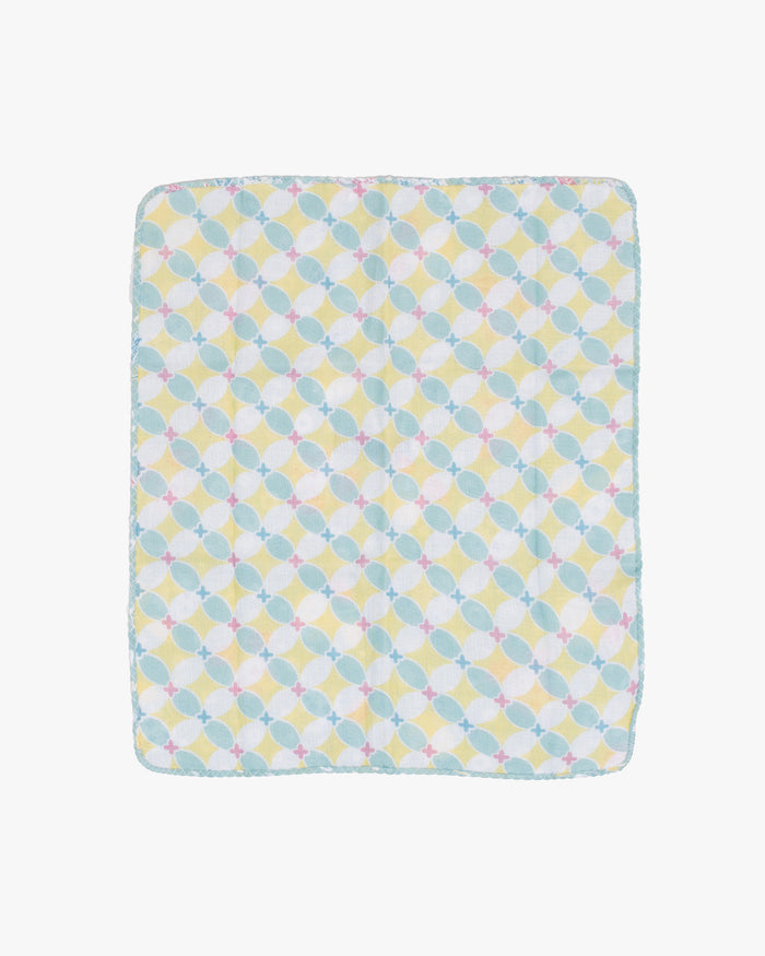 Kurochiku, Two-Sided Cotton Handkerchief, Blue with Flowers and Leaves