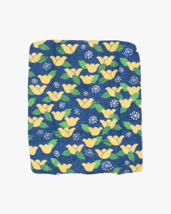 Kurochiku, Two-Sided Cotton Handkerchief, Blue with Yellow Flowers