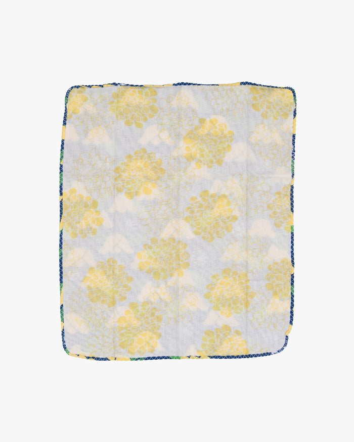 Kurochiku, Two-Sided Cotton Handkerchief, Blue with Yellow Flowers
