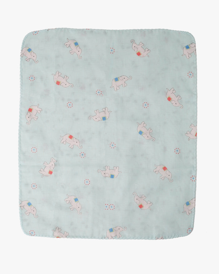Kurochiku, Two-Sided Cotton Handkerchief, Light Blue with Elephants