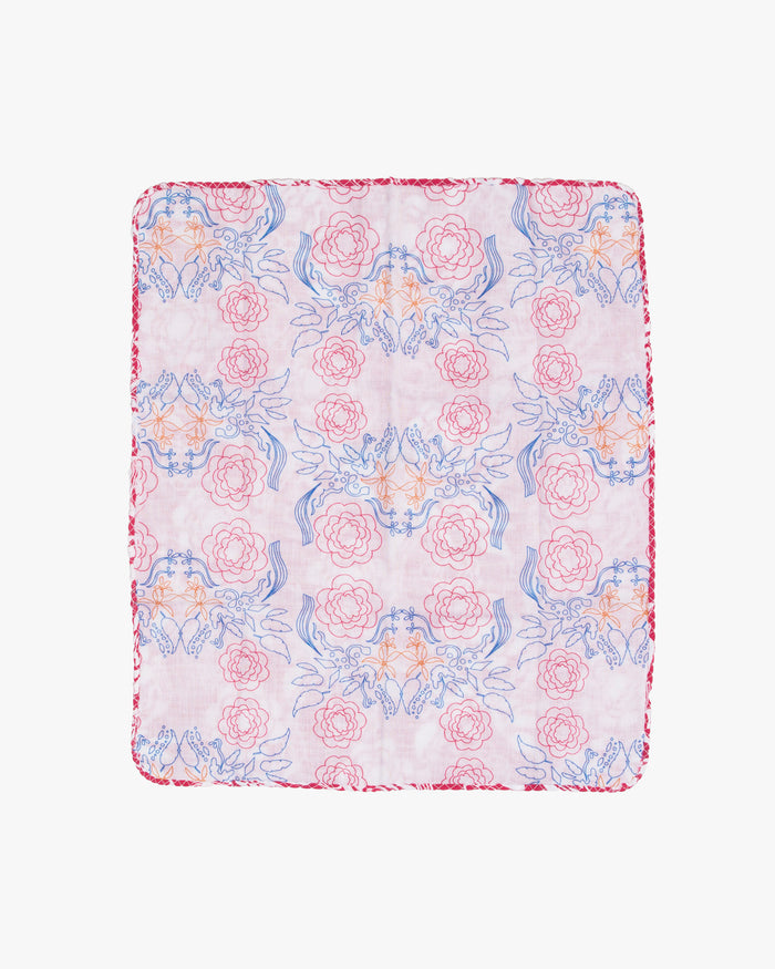 Kurochiku, Two-Sided Cotton Handkerchief, Pink with White Flowers
