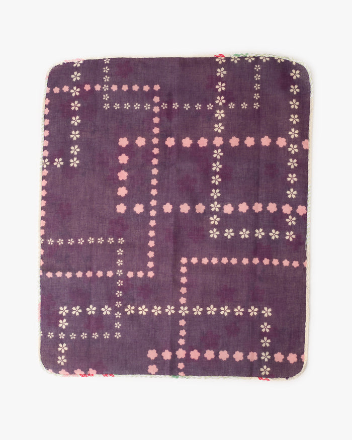 Kurochiku, Two-Sided Cotton Handkerchief, Purple and Pink Floral with Seigaiha