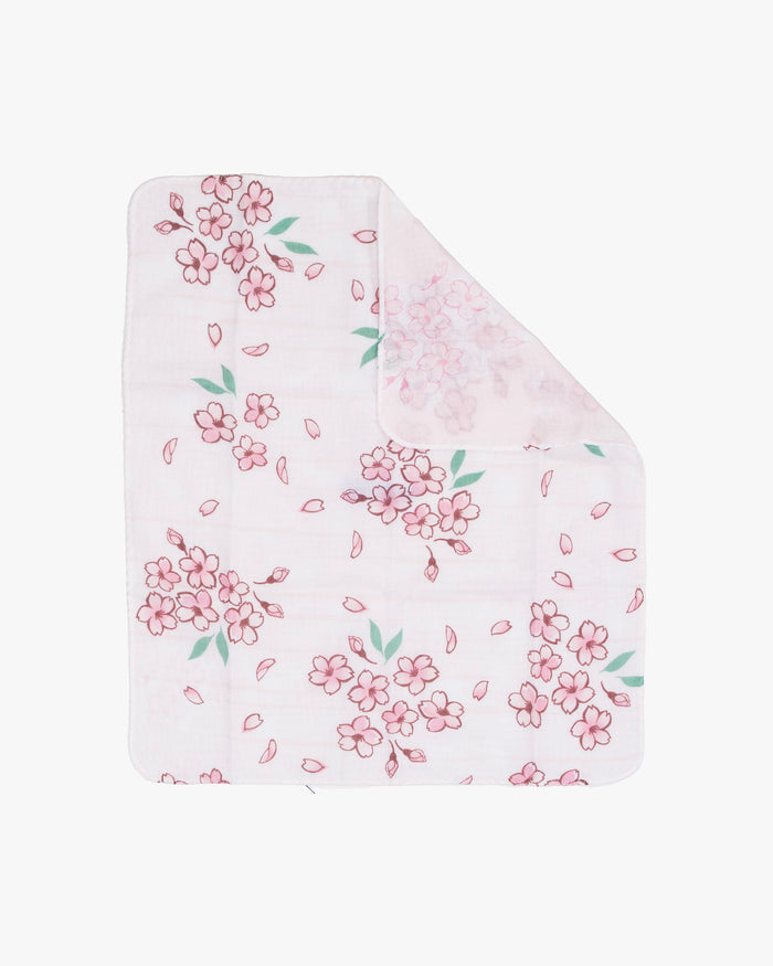 Kurochiku, Two-Sided Cotton Handkerchief, White with Sakura