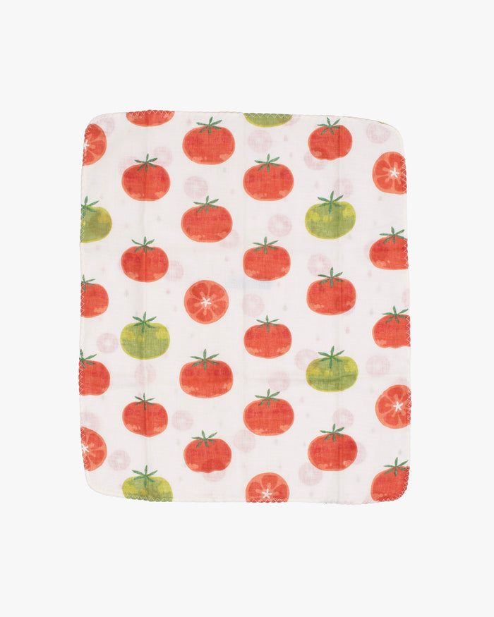 Kurochiku, Two-Sided Cotton Handkerchief, White with Tomato