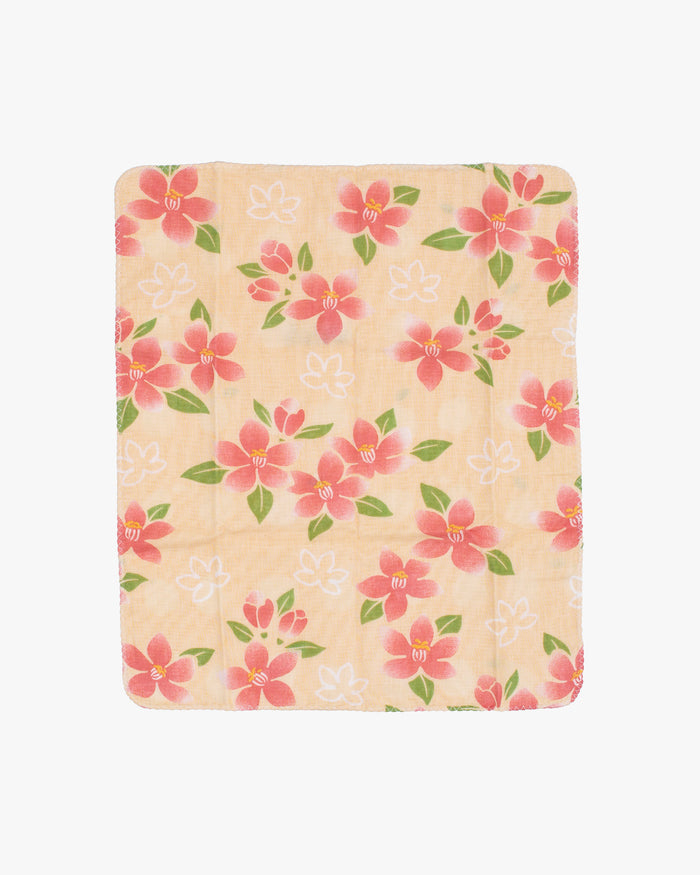 Kurochiku, Two-Sided Cotton Handkerchief, Yellow with Pink and White Flowers