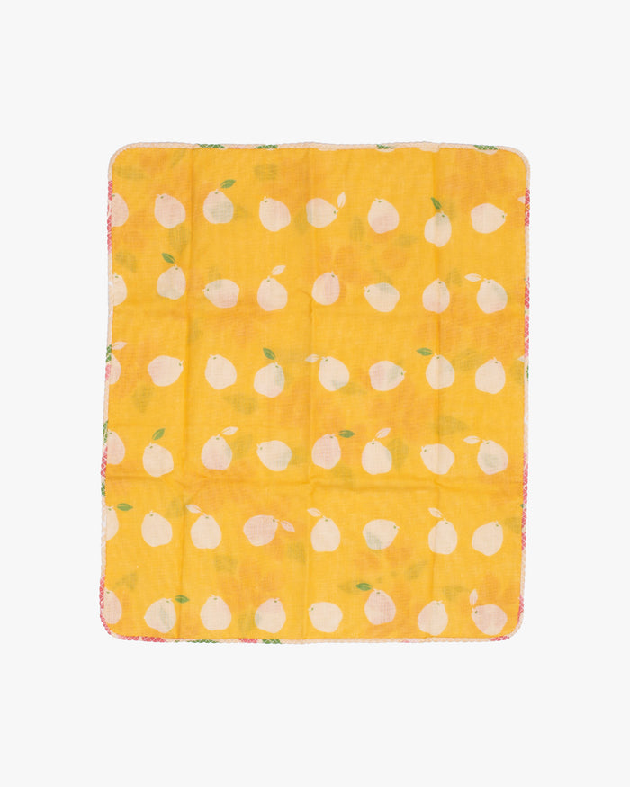 Kurochiku, Two-Sided Cotton Handkerchief, Yellow with Pink and White Flowers