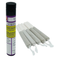 Angled top-down view of five pre-rolled joints fanned beside a standing black tube labeled Lemon-Up PR 5 x 0.5 g.