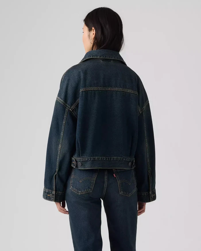 Loose Crop Trucker Jacket - High Vibration Trucker Dark Wash