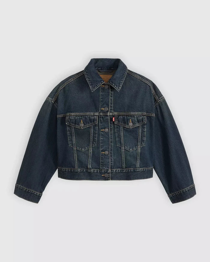 Loose Crop Trucker Jacket - High Vibration Trucker Dark Wash
