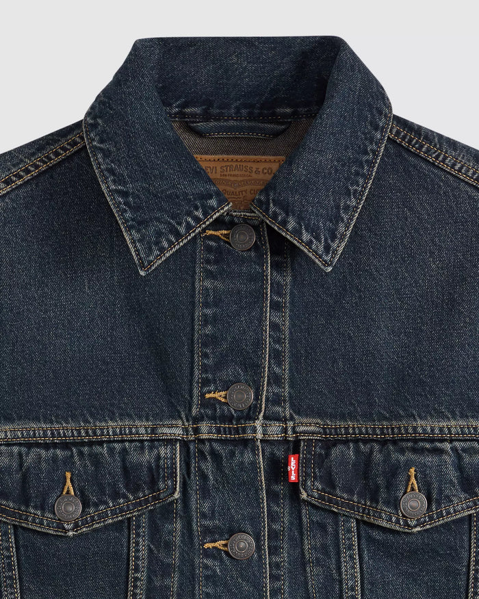 Loose Crop Trucker Jacket - High Vibration Trucker Dark Wash