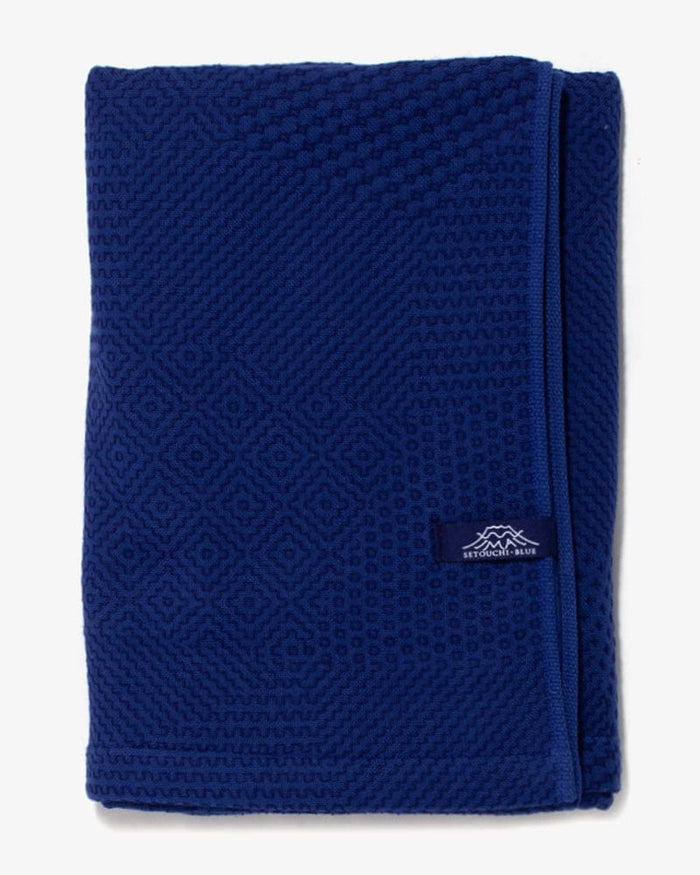 Maple & Moon Bath Towel, Blue with Blue Sashiko Stitching