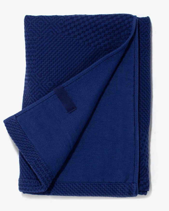 Maple & Moon Bath Towel, Blue with Blue Sashiko Stitching