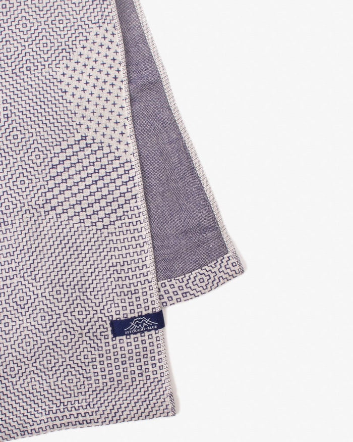 Maple & Moon Kitchen Towel, White with Blue Sashiko Stitching