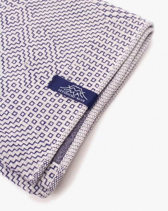 Maple & Moon Kitchen Towel, White with Blue Sashiko Stitching