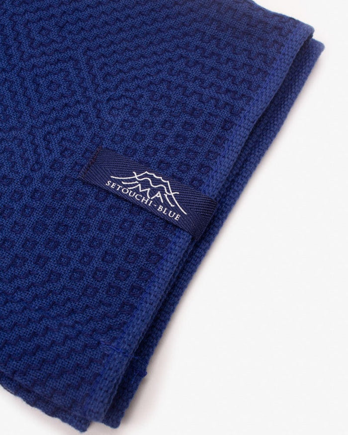 Maple & Moon Wash Towel, Blue with Blue Sashiko Stitching