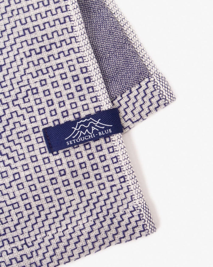 Maple & Moon Wash Towel, White with Blue Sashiko Stitching