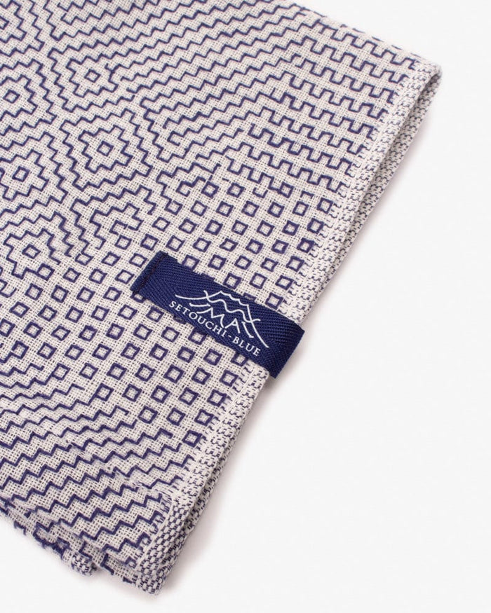 Maple & Moon Wash Towel, White with Blue Sashiko Stitching