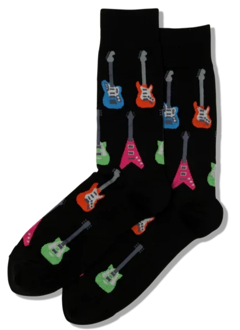 MEN'S ELECTRIC GUITARS CREW SOCKS, BLACK