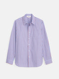 Mill Point Collar Striped Shirt in Cotton Poplin - Blue Stripe