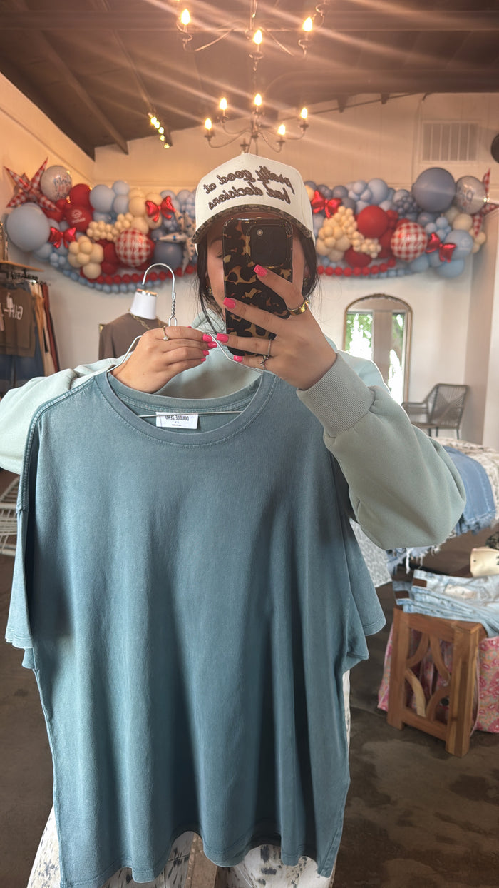Mineral Wash Oversized Tee- Teal