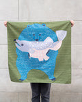 Modern Furoshiki, Musubi, Aquadrop, Water Repellent, Katakata, Bear and Salmon, Green - 39" x 39"