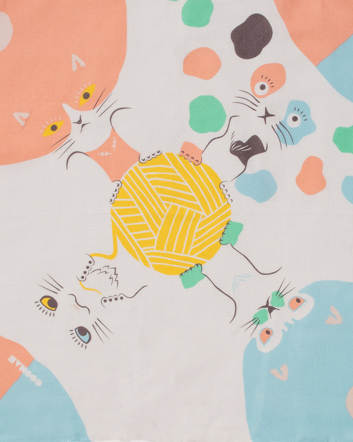 Modern Furoshiki, Musubi, Cochae, Cat, Pink/Blue 19" x 19"