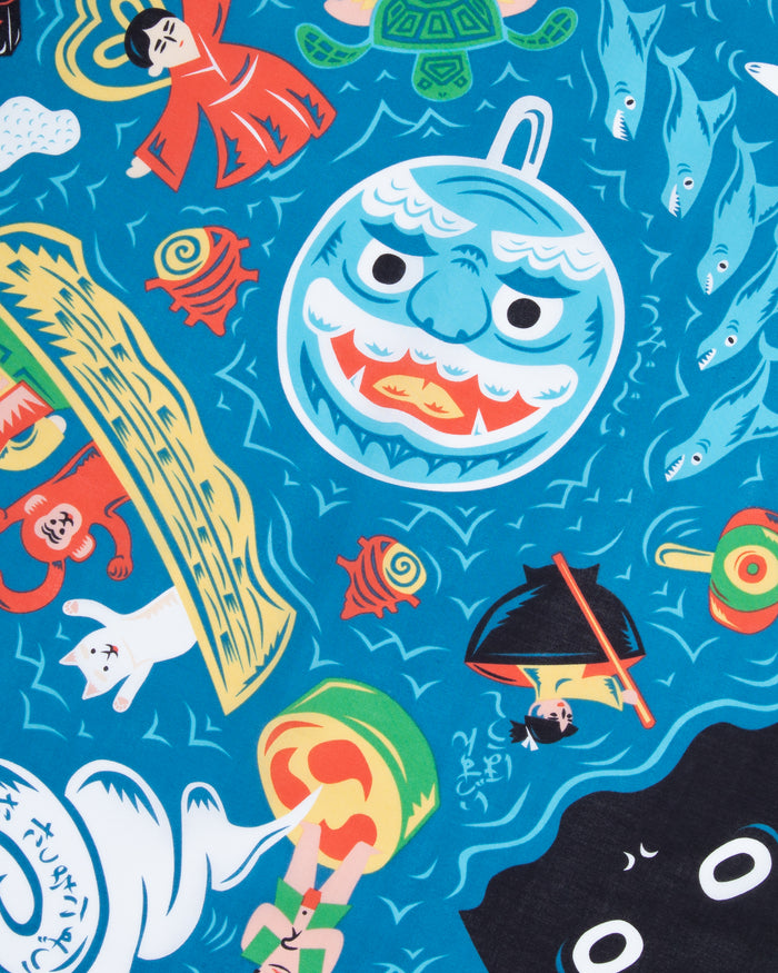 Modern Furoshiki, Musubi, Cochae, Japanese Folktales, Sea 27.5" x 27.5"