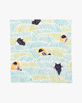 Modern Furoshiki, Musubi, Kata Kata, Cats & Birds, Green 17.5" x 17.5"