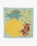 Modern Furoshiki, Musubi Organic, Kata Kata, Cat & Yarn, Light Green 19.5" x 19.5"